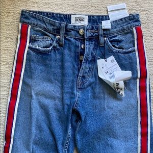 Zara jeans with red ribbon detail, Eur size 34